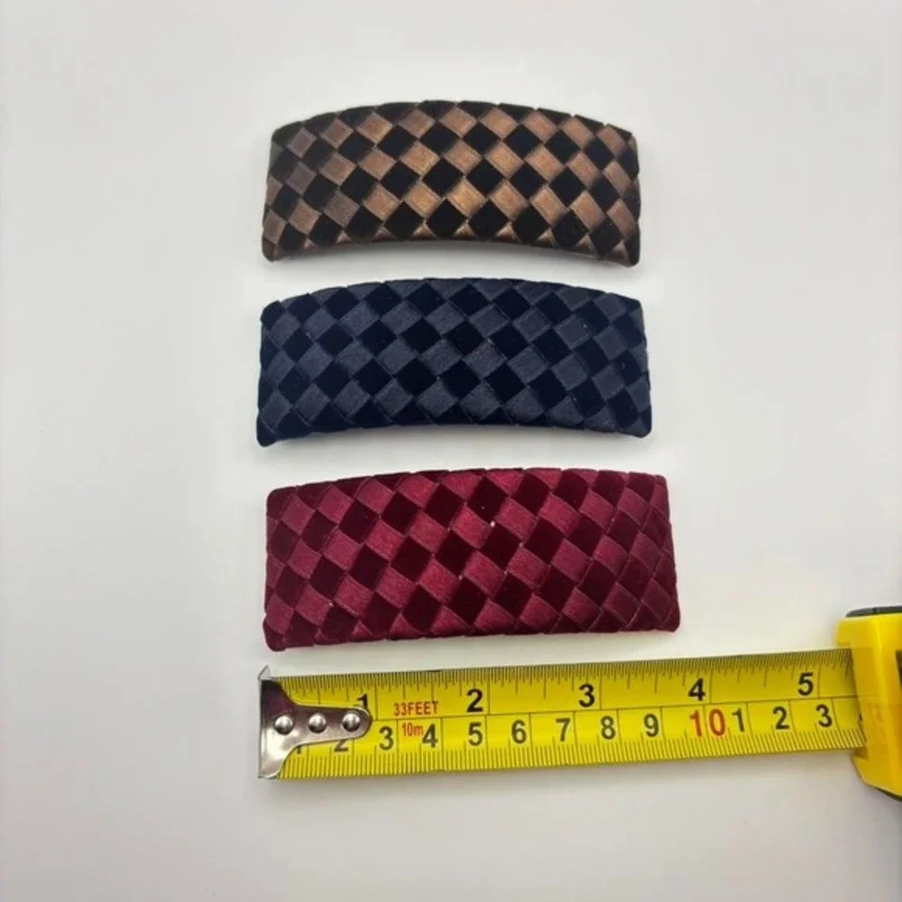 Velvet Satin Woven Intrecciato-Inspired Hair Clips Barrettes. Set of 3‎
